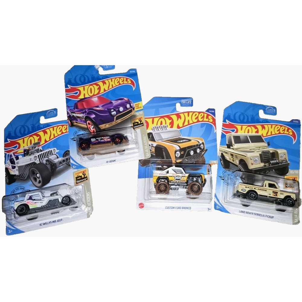 New Lot 6 Hot Wheels Land rover Ford Bronco 42 Willys Jeep‎ Hi Beam Baja Blazers